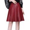 chouyatou Women's High Waisted Faux Leather Pleated Skirt A Line Knee Length Business Casual Midi Skirt (Small, Red) view 1