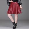 chouyatou Women's High Waisted Faux Leather Pleated Skirt A Line Knee Length Business Casual Midi Skirt (Small, Red) view 2