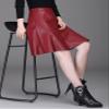 chouyatou Women's High Waisted Faux Leather Pleated Skirt A Line Knee Length Business Casual Midi Skirt (Small, Red) view 3