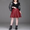 chouyatou Women's High Waisted Faux Leather Pleated Skirt A Line Knee Length Business Casual Midi Skirt (Small, Red) view 4