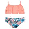 SHEKINI Girls Swimsuit 2 Piece Floral Printing Ruffle Flounce Bathing Suit Bikini Set Size 6-14 (Pink Leaf, 8-10 Years) view 1