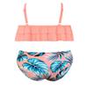 SHEKINI Girls Swimsuit 2 Piece Floral Printing Ruffle Flounce Bathing Suit Bikini Set Size 6-14 (Pink Leaf, 8-10 Years) view 2