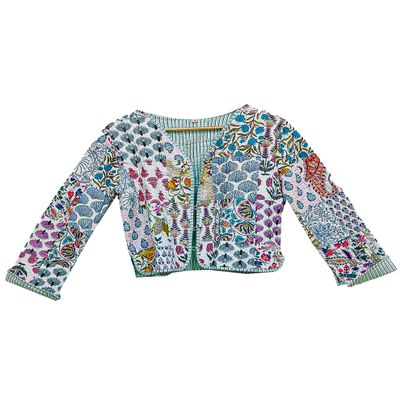 Handmade Women's Kantha Jacket, Hand Quilted Reversible Kantha Jacket (US, Alpha, Medium, Regular, Regular, Turquoise)
