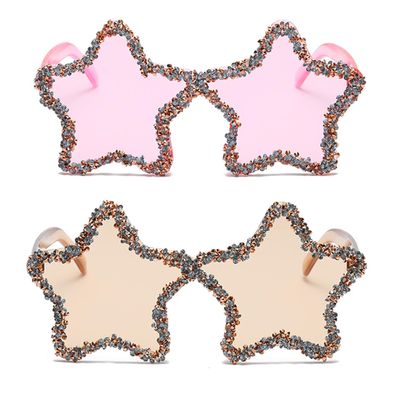 bullabulling Diamond Star Shape Sunglasses Women Vintage Rimless Oversized Rhinestone bling Sun Glasses LadiesY2K Eyewear (pink/champagne)