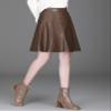 chouyatou Women's High Waisted Faux Leather Pleated Skirt A Line Knee Length Business Casual Midi Skirt (Medium, Coffee) view 2