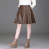 chouyatou Women's High Waisted Faux Leather Pleated Skirt A Line Knee Length Business Casual Midi Skirt (Medium, Coffee) view 3