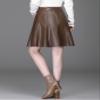 chouyatou Women's High Waisted Faux Leather Pleated Skirt A Line Knee Length Business Casual Midi Skirt (Medium, Coffee) view 4