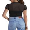 REORIA Womens Summer Sexy Mock Turtle Neck Short Sleeve Slimming Shirts Sheer Mesh Ruched Fashion Night Out Thong Body Suits Tops Black Plus Size XX-Large view 2