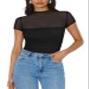 REORIA Womens Summer Sexy Mock Turtle Neck Short Sleeve Slimming Shirts Sheer Mesh Ruched Fashion Night Out Thong Body Suits Tops Black Plus Size XX-Large view 4