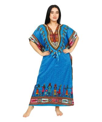 African Women's 100% Polyester Long Maxi Dress Kaftan Gown Top Night Dress | One Size - Teal