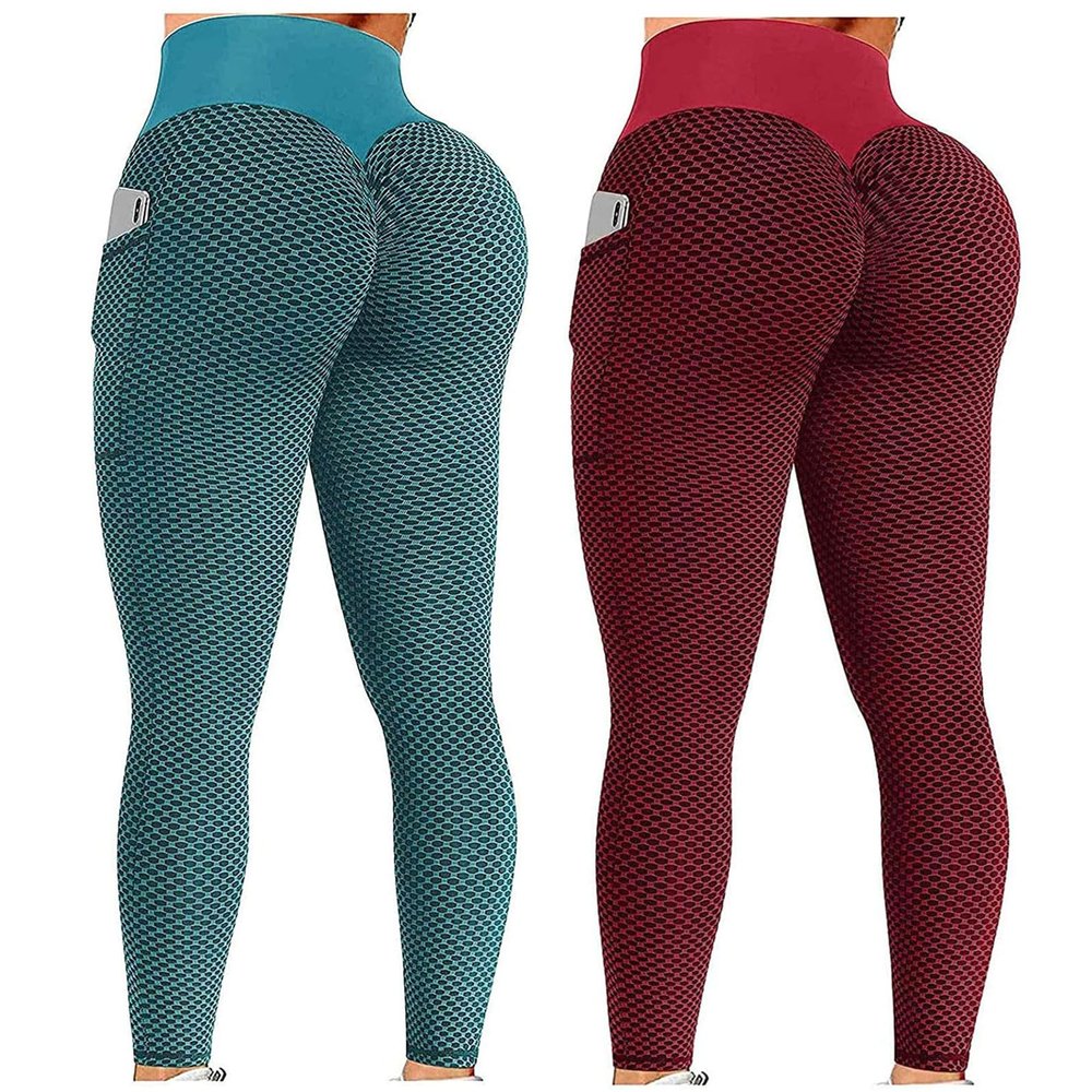 2PCS Yoga Pants Plus Size for Women Tall Leggings for Women Butt Lift High Waisted Tummy Control No See-Through Yoga Pants Workout Running Gym Scrunch Compression Booty Tights Y-red