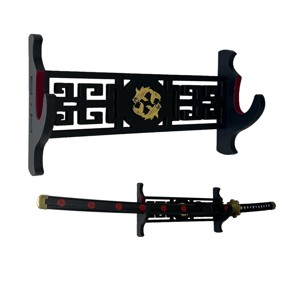 Kodeqian katana Sword Wall Mount Holder 1 Tier Velvet goldfish patterns Padded Samurai Sword Display Rack Wakizashi Sword Stand Zoro Animation Sword Display