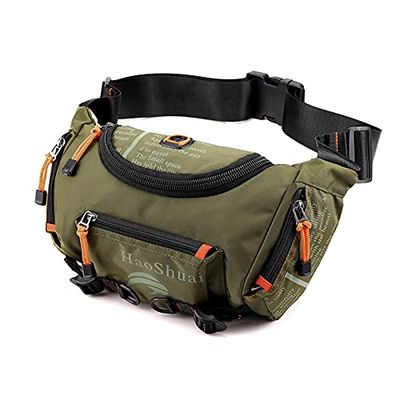 Men's Multifunctional Large Capacity Outdoor Waist Bag Lure Sports Shoulder Crossbody Bag Waterproof Climbing Chest Bag (army green)
