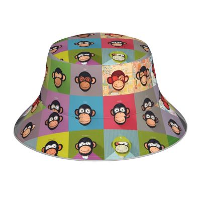 YYHWHJDE Cute Monkey Pattern Reversible Bucket hat - Unisex Protection Headwear for Travel and Outdoor Activities Black