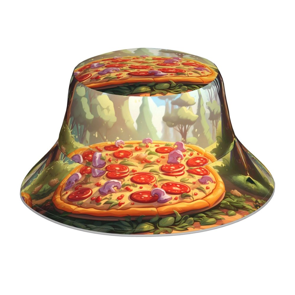 Yyhwhjde Large Pizza Picture Reversible Bucket Hat - Unisex Protection Headwear for Camping and Outdoor Activities Black, Black, One Size