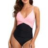 Floavery One Piece Swimsuit for Womens Tummy Control Deep V Neck Bathing Suits Push up Slimming Swimsuits, Medium, Pink1 view 1
