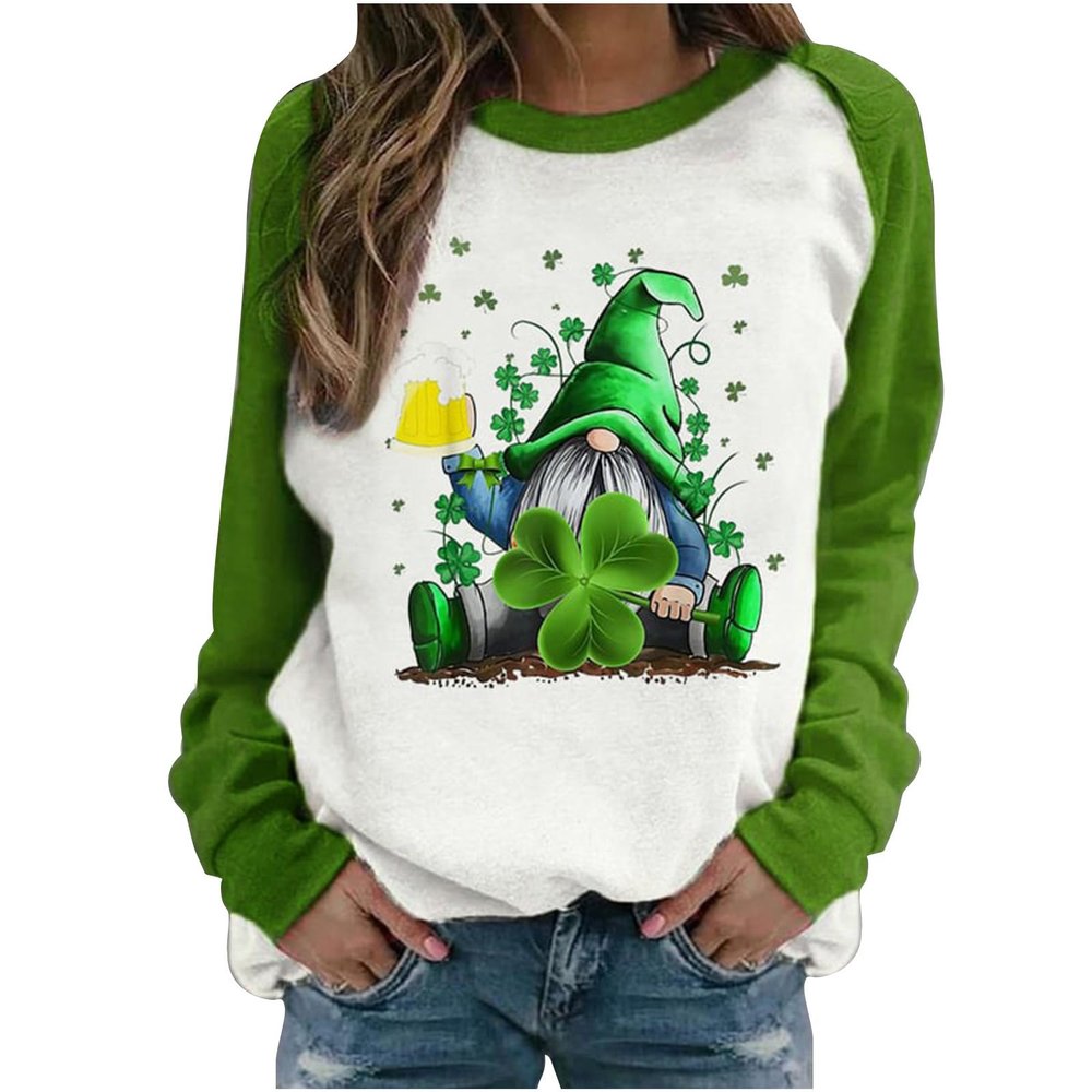 SMIDOW St Patricks Day Shirt Women Funny 3D Print Tops Plus Size Long Sleeve Round Neck T Shirt Tshirts Dressy Trendy