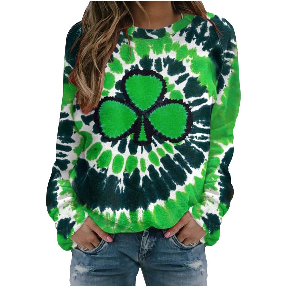 SMIDOW St Patricks Day Shirt Women Funny 3D Print Tops Plus Size Long Sleeve Round Neck T Shirt Tshirts Dressy Trendy
