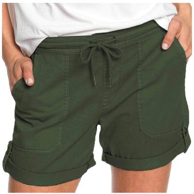 Womens Shorts 2023 Comfy Summer Drawstring Workout Elastic High Waist Cotton Shorts for Women Trendy Athletic Shorts Army Green