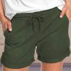 Womens Shorts 2023 Comfy Summer Drawstring Workout Elastic High Waist Cotton Shorts for Women Trendy Athletic Shorts Army Green view 2