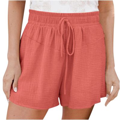 2024 Womens Summer Shorts Casual Comfy Drawstring Elastic Waist Shorts with Pockets Loose Flowy Beach Lightweight Short