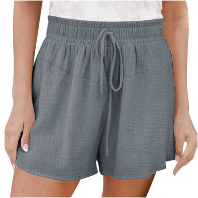 2024 Womens Summer Shorts Casual Comfy Drawstring Elastic Waist Shorts with Pockets Loose Flowy Beach Lightweight Short