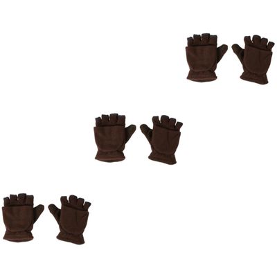 CALLARON 3pairs Touchscreen Half Finger Gloves Men's Thermal Convertible Fleece Mittens