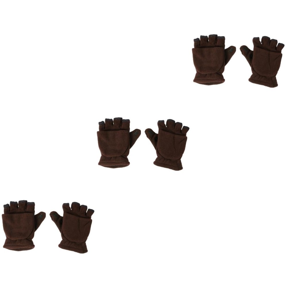 CALLARON 3pairs Touchscreen Half Finger Gloves Men's Thermal Convertible Fleece Mittens