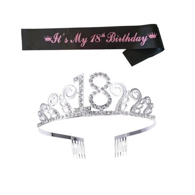 Angoily Happy Birthday Sash Crown Birthday Party Accessory Rhinestone Crown Crystal Hair Comb Chic