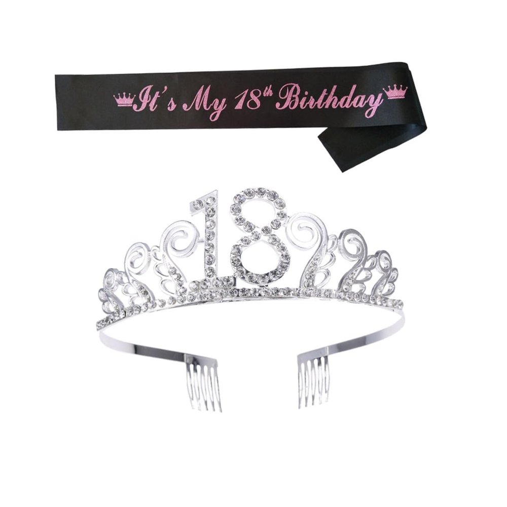 Angoily Happy Birthday Sash Crown Birthday Party Accessory Rhinestone Crown Crystal Hair Comb Chic