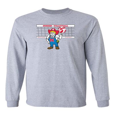 CornBorn Husker Volleyball, Long Sleeve, Huskers, Gray 5X