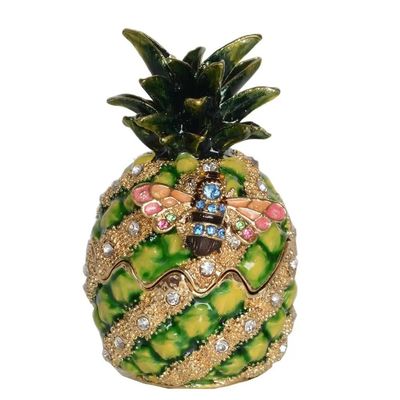 LiuliuBull Vintage Pineapple Crystals Bejeweled Trinket Box with Bee Collectible Creative Gifts, Necklace Holder