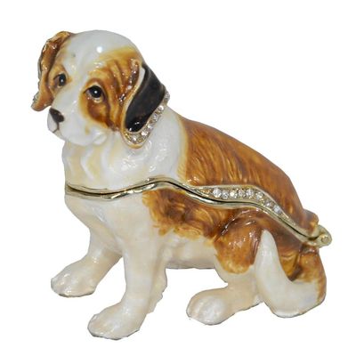 LiuliuBull Saint Bernard Dog Bejeweled Trinket Jewelry Box, Animal Statue, Tabletop Ornament Decor