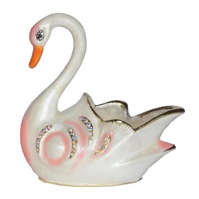 LiuliuBull Swan Trinket Box Jewelry Container Pot Bird Figurine Tabletop Decoration Metal Craft