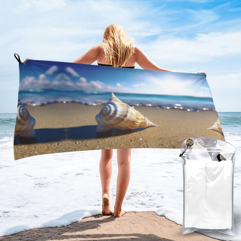 ZAMOUX Ocean Sea Wave Seashell Print Quick Dry Towel Super Absorbent Microfiber Towel for Outdoor Adventures and Trav