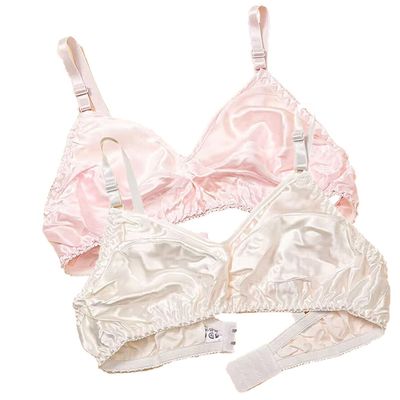 LUXRUB 2 Pack Ultra-Thin 100% Mulberry Silk Bra Women Sexy Double Sided Satin Triangle Bralette Soft Cup Daily Underwear (Color : 09, Size : 34/75)