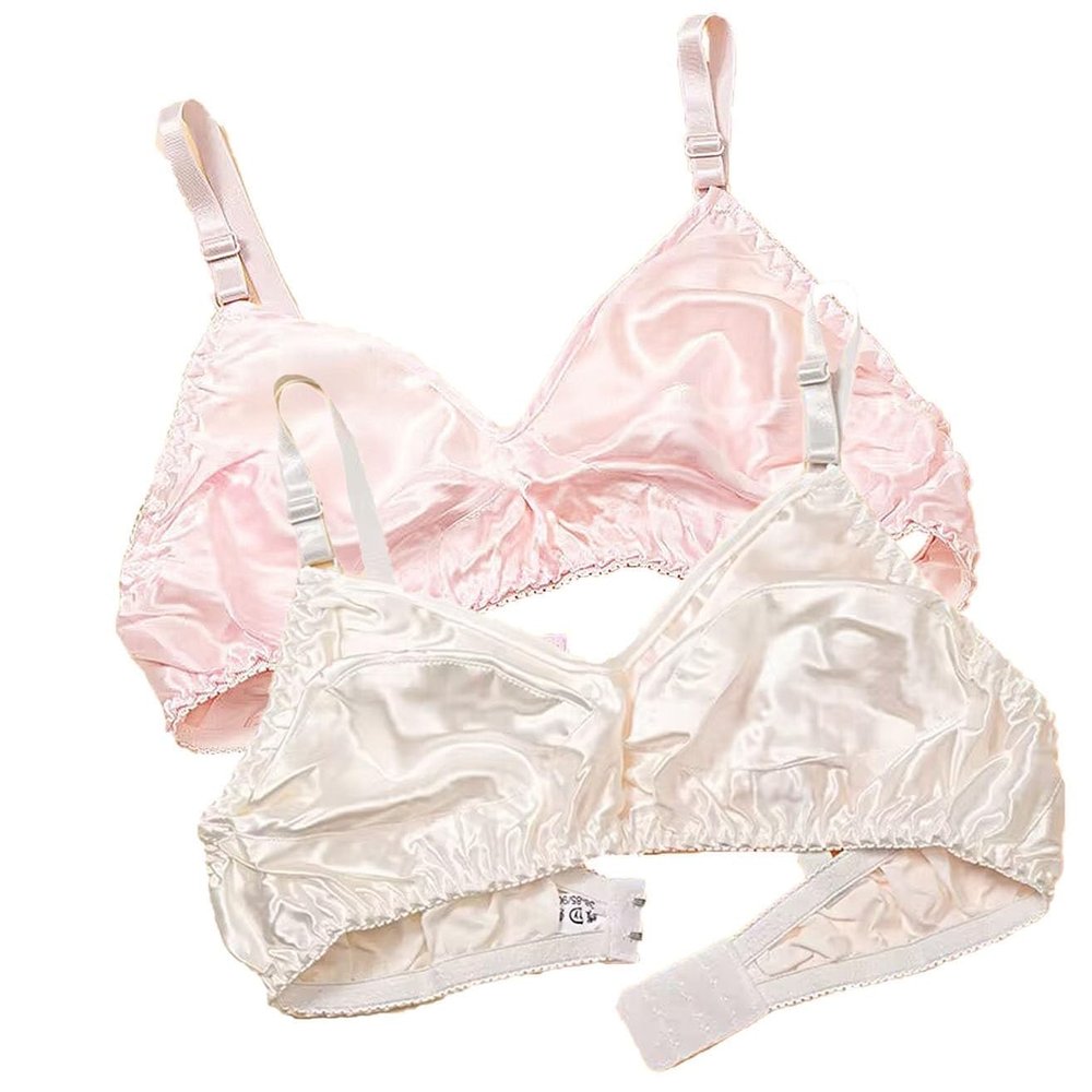 LUXRUB 2 Pack Ultra-Thin 100% Mulberry Silk Bra Women Sexy Double Sided Satin Triangle Bralette Soft Cup Daily Underwear (Color : 09, Size : 34/75)