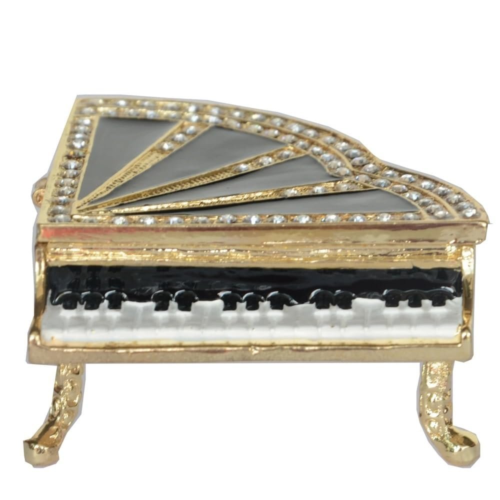 LiuliuBull Elegant Black Piano Keepsake Box with Crystal Bejeweled Jewelry Box and Enameled Trinket Box - Perfect Figurine Collectible Gifts