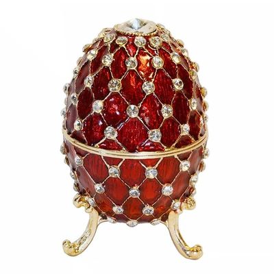 LiuliuBull Crystal Bejeweled Jewelry Box Red Easter Egg Trinket Box Metal Jewelry Box Vintage Decoration Collectible Gift