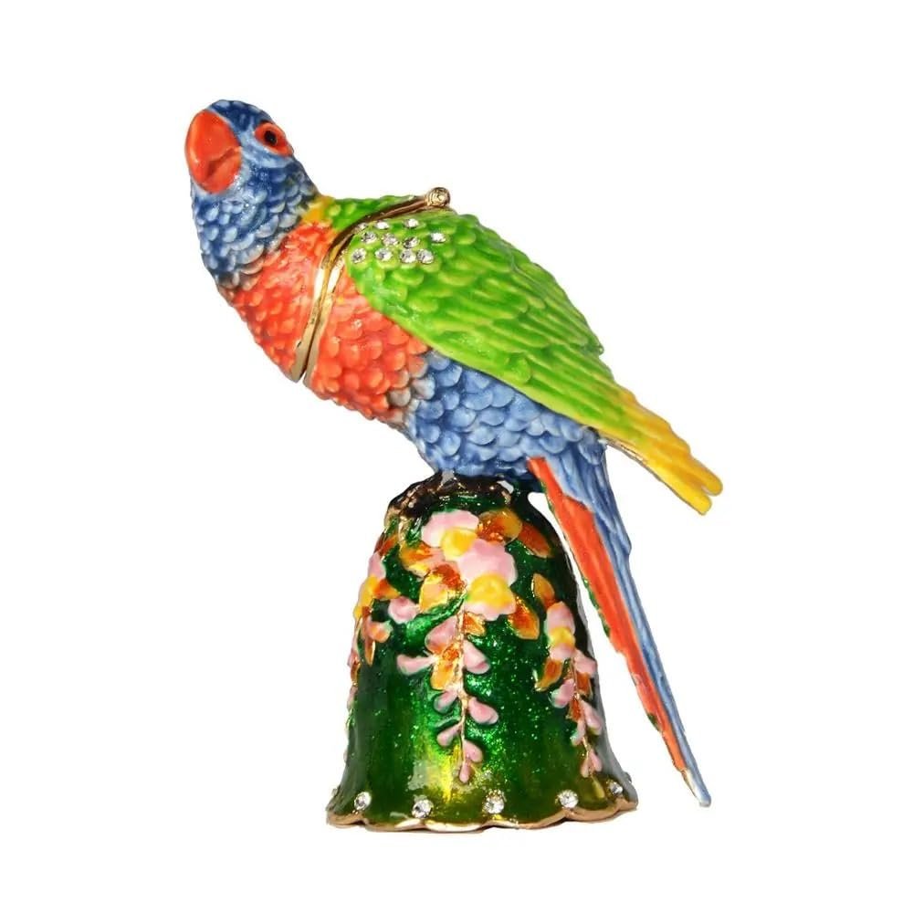 LiuliuBull Parrot Trinket Box, Bird Figurine, Treasured Enameled Box, Necklace, Collectibles Gifts