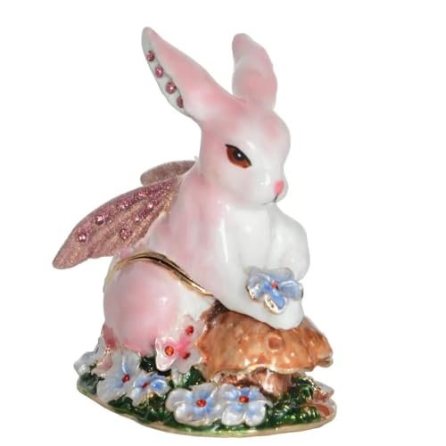 LiuliuBull Rabbit Enameled Trinket Box, Bunny Ring Holder, Animal Figurines, Easter Gifts