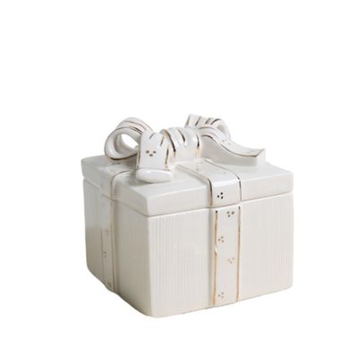 LiuliuBull Bowknot Ceramic Jewelry Box Vintage Decoration Ring Holder Organizer Creative Gift (Color : Square)