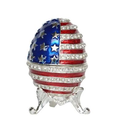 LiuliuBull Creative Egg Trinket Box, Jewelry Organizer Container, American Flag Design, Enameled Ring Holder
