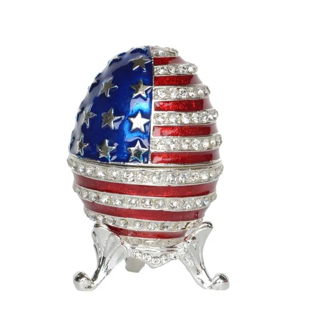 LiuliuBull Creative Egg Trinket Box, Jewelry Organizer Container, American Flag Design, Enameled Ring Holder