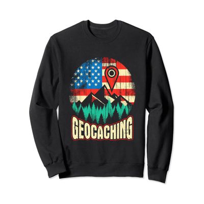 Geocaching American Flag - Patriotic USA GPS Geocache Squad Sweatshirt