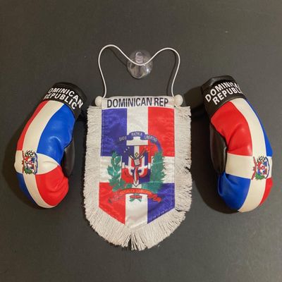 Dominican Boxing Glove flag Car Hanging rearview mirror Ornament Dominican Republic flag for car accessories decoration Unleash Your Dominican Dominicana Pride on the Road!