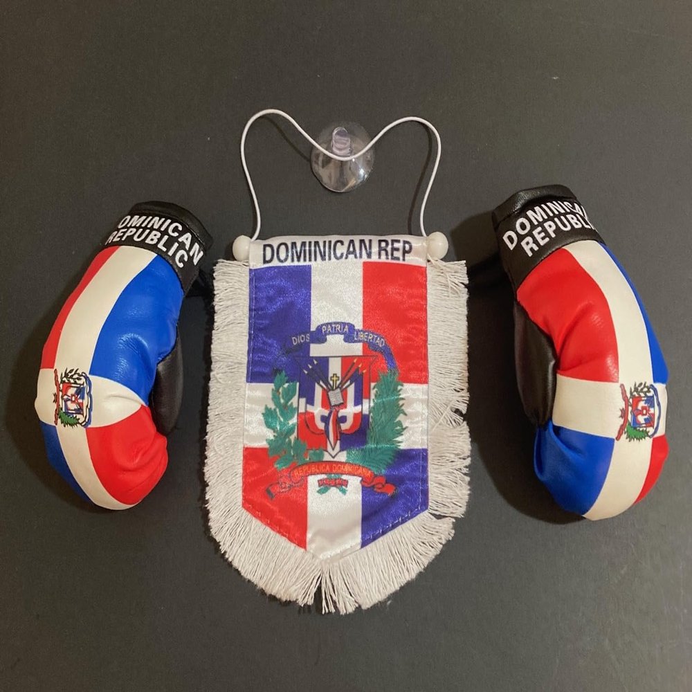 Dominican Boxing Glove flag Car Hanging rearview mirror Ornament Dominican Republic flag for car accessories decoration Unleash Your Dominican Dominicana Pride on the Road!