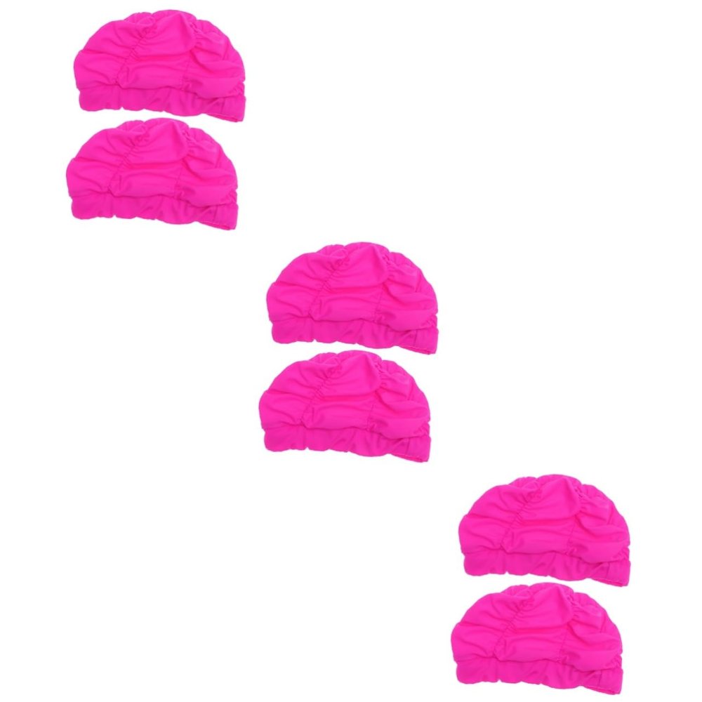 BESPORTBLE 6pcs Pleated Swim Hat for Women Ear Protector Swim Cap Rosy Lightweight Design for Comfortable Swimming for Pool and Beach Use