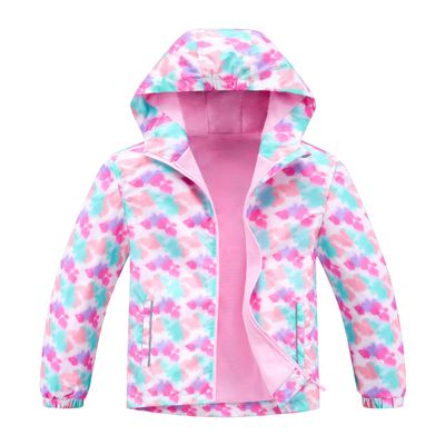 C2M Girls Hooded Rain Jacket Windproof Raincoat Fleece Lined Outerwear 4-5 Years Rosy Watercolor
