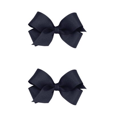 Wee Ones Girls 2 Pack Grosgrain Hair Bows with Plain Wrap Centre on a Wee Stay No Slip Clip, Mini, Navy
